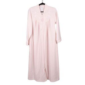 Miss Elaine Robe M Womens Pink Zip Up Embroidered Long Sleeve Pockets Tassel